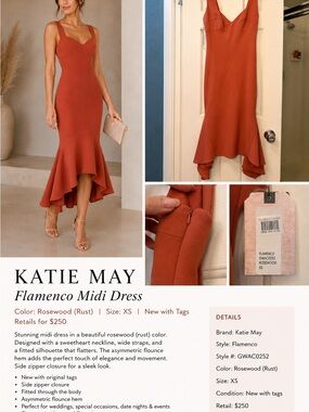 Katie May Rosewood Rust Fitted Flamenco Midi Dress